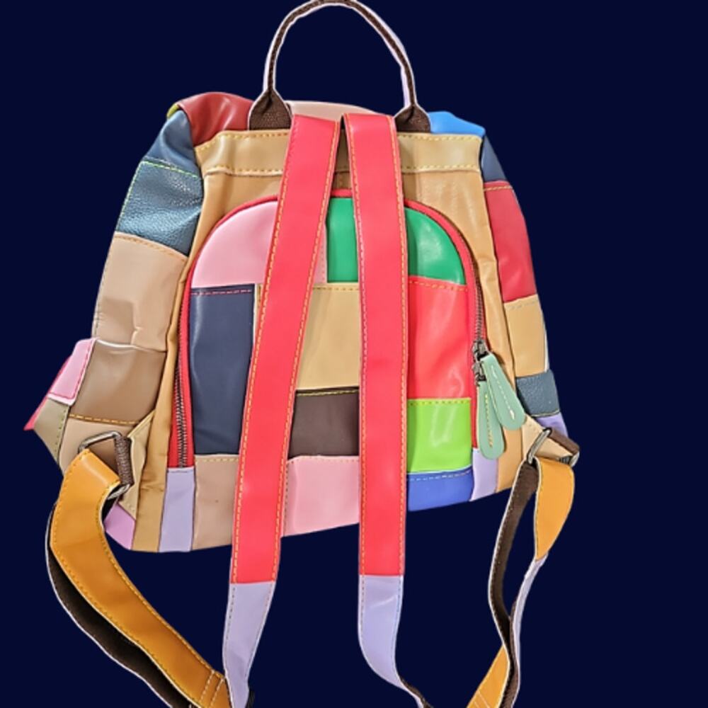 Leather Patchwork Backpack Multi Color - Picture 2 of 11